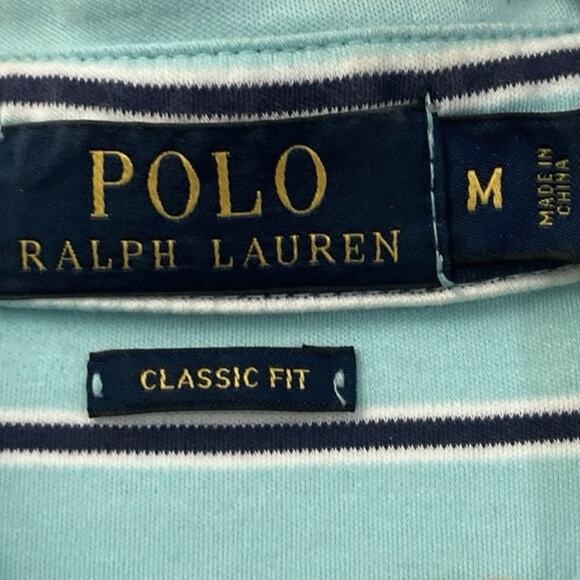 Polo Ralph Lauren Men's Turquoise Striped Classic Fit Soft Touch Polo SZ M - Picture 4 of 7